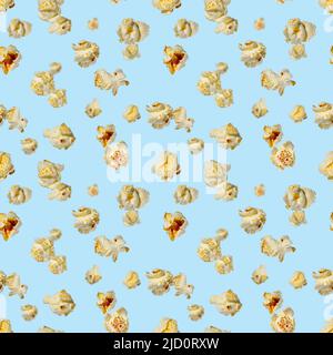 seamless pattern - popcorn. popcorn on a blue background, pattern Stock Photo