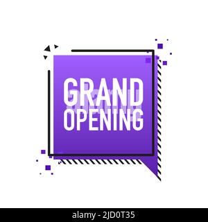 Grand opening purple banner in flat style on red background. Vector illustration Stock Vector