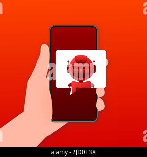 Error chatbot glyph icon. Silhouette symbol. Talkbot with error in speech bubble. Error bot. Artificial intelligence Stock Vector