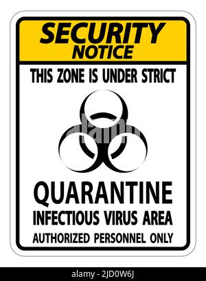 Security Notice Quarantine Infectious Virus Area sign on white ...