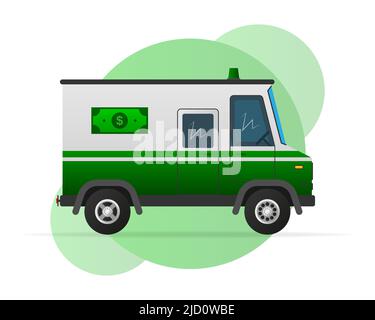 Flat money truck for banner design. Online store. Flat design. Stock Vector