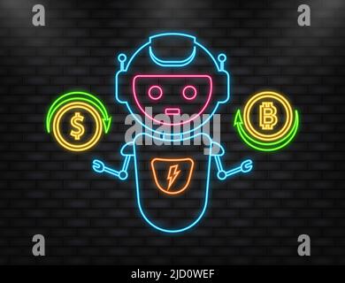 Flat bot banner. Financial investment trade. Artificial intelligence. Mobile stock trading concept. Stock Vector