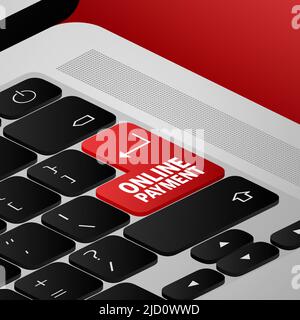Flat banner online payment on white backdrop. Digital bank. Online store Stock Vector