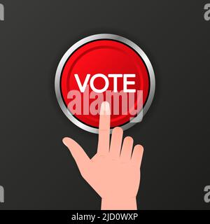 Vote 3D realistic red button on black background. Vector illustration Stock Vector