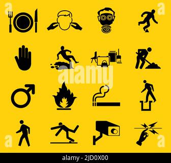 Warning signs,industrial hazards icon labels Sign Isolated on White Background,Vector Illustration Stock Vector