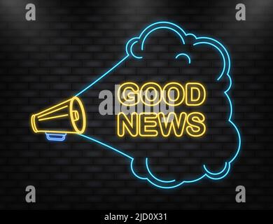 Megaphone blue banner with good news sign. Vector illustration. Stock Vector