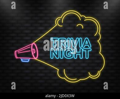 Neon Icon. Trivia night banner in 3D style on white background. Vector illustration Stock Vector