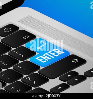 Cartoon blue icon with enter on white backdrop. Vector background Stock Vector
