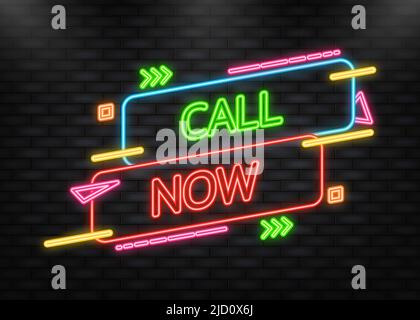 Neon Icon. Call now green banner on dark background. Vector illustration. Stock Vector