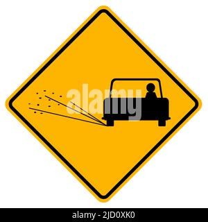 Warning signs Loose road surface on white background Stock Vector