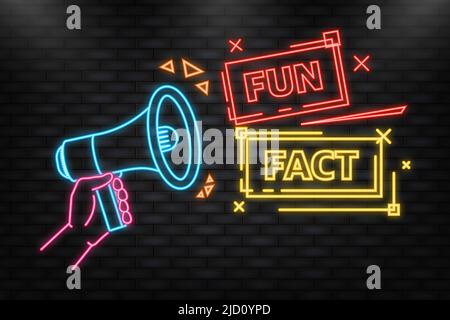 Neon Icon. Fun fact feedback megaphone yellow banner in 3D style on white background. Vector illustration Stock Vector