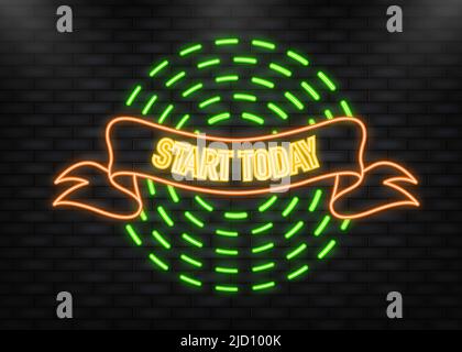 Neon Icon. Start today ribbon in vintage style. Poster banner design. Vector background. Stock Vector