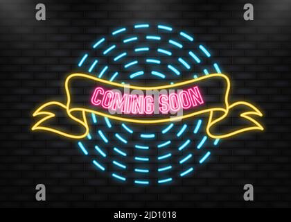 Neon Icon. Coming soon ribbon isolated on dark background. Vector illustration. Stock Vector