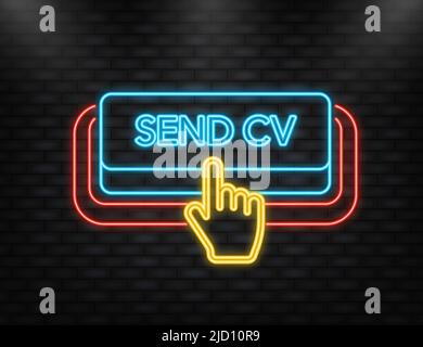Neon Icon. Icon with blue send cv 3D button on white background for web marketing design. Flat deign. Stock Vector