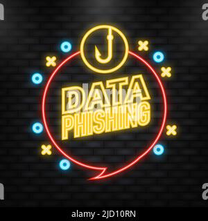 Neon Icon. Data fishing, hacker attack. Computer hack concept. Cyber security concept. Message icon. Stock Vector