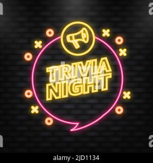 Neon Icon. Trivia night banner in 3D style on white background. Vector illustration. Stock Vector