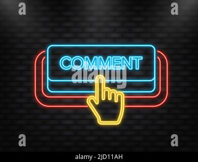 Neon Icon. Icon with blue comment neon button on white background for web marketing design. Vector illustration Stock Vector
