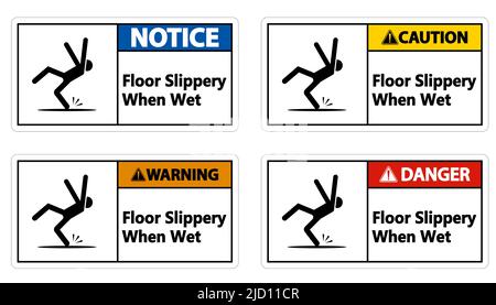 Warning Slippery When Wet Sign on white background Stock Vector