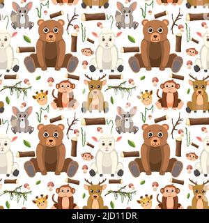 Cute animals seamless pattern illustration Stock Vector