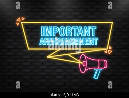Neon Icon. Megaphone with important announcement poster in flat style. Vector illustration Stock Vector