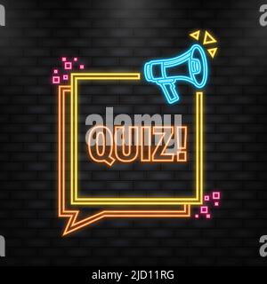 Anúncio Quiz Time poster neon signboard vector. Pub Quiz vintage