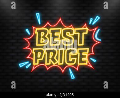 Neon Icon. Best price in vintage style. Cartoon style vector. Pop art. Vector text. Wow effect Stock Vector