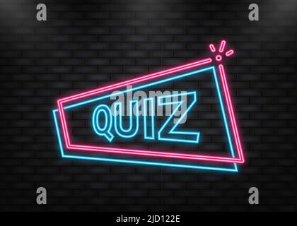 Neon Icon. Quiz blue banner in 3D style on white background. Vector ...