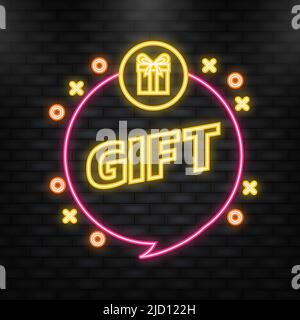 Neon Icon. Gift sign isolated on white background. Box icon Stock Vector