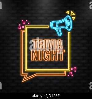 Neon Icon. Trivia night megaphone banner in 3D style on white background. Vector illustration Stock Vector