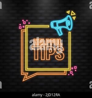 Neon Icon. Top tips megaphone yellow banner in 3D style on white background. Vector illustration Stock Vector