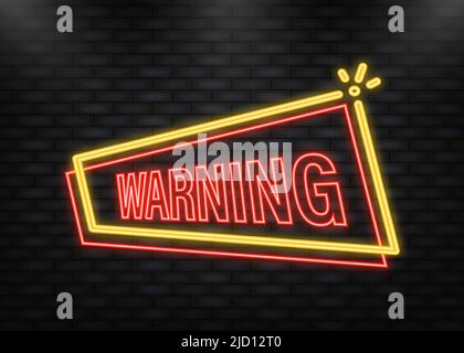 Neon Icon. Icon with red warning stamp. Speech bubble icon symbol. Important information. Scam alert Stock Vector