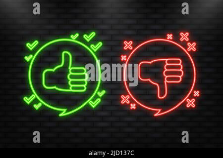 Neon Icon. Yes or no doodle green and red illustration on white background. Vector illustration Stock Vector