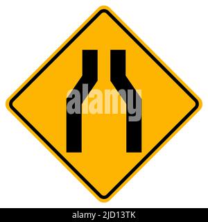 Narrowing Of The Road Traffic Symbol Sign Isolate on White Background,Vector Illustration Stock Vector