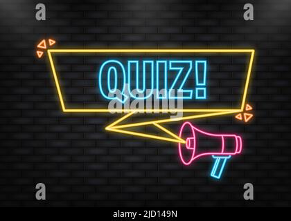 Neon Icon. Megaphone with Quiz poster in flat style. Vector illustration Stock Vector
