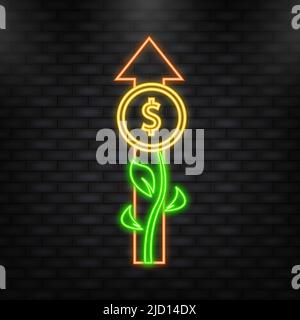 Neon Icon. Finance growth vector. Flat green icon. Business financial investment. Economy vector design Stock Vector