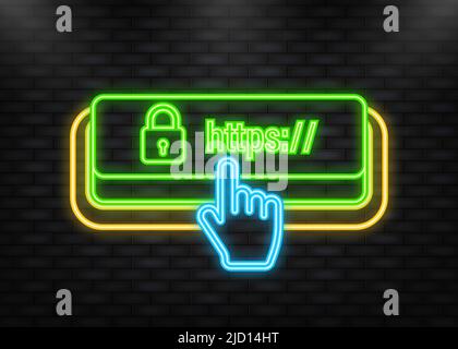Neon Icon. Secure of link green 3D button on white background. Vector illustration Stock Vector