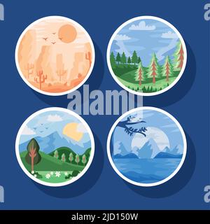 four seasons landscapes set scenes Stock Vector