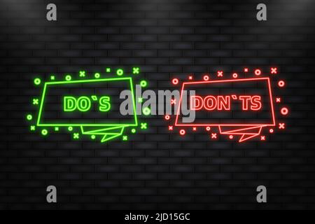 Neon Icon. Dos and Donts banner. Approved and Rejected. Positive feedback concept. Flat banner. Vector illustration Stock Vector