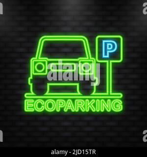 Neon Icon. Isolated Parking Sign - Green roadsign with letter P isolated on white background Stock Vector