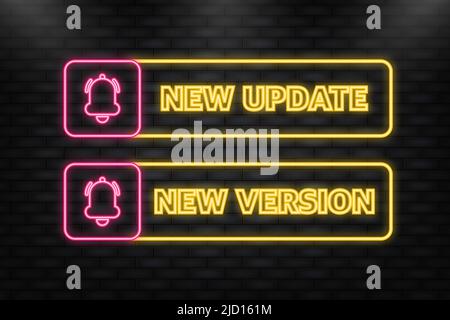Neon Icon. New update red label on white background. Red banner. Bell message. Vector illustration Stock Vector