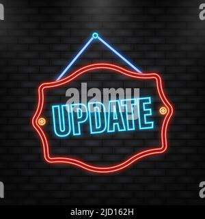 Neon Icon. Time to update label on white background. Blue banner. Vector illustration Stock Vector