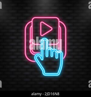 Neon Icon. Play video icon, red buttons sign on white background Stock Vector