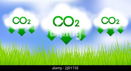 Co 2 emissions in flat style on green background. Simple vector illustration. Vector flat illustration Stock Vector
