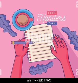 left handers day lettering card with writer Stock Vector