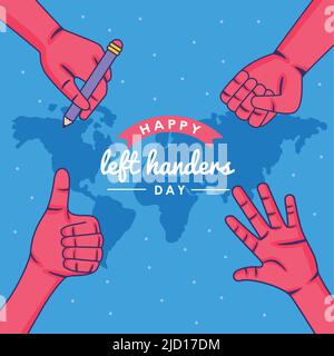 left handers day card with hands Stock Vector