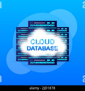 Data base, cloud. Network servers computer hardware technology decorative elements. Vector illustration Stock Vector