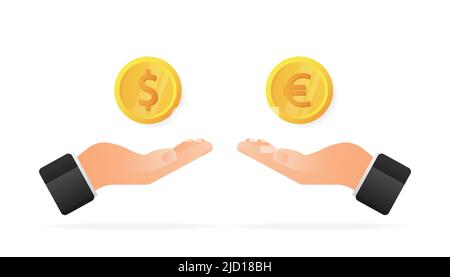Money exchange dollar euro. Yellow background. Vector illustration design Stock Vector
