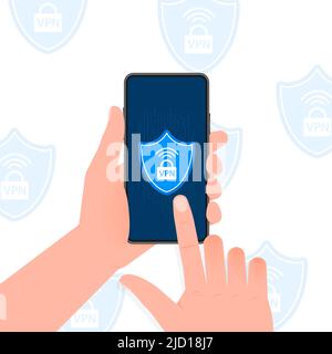 VPN flat blue secure label on white background. Vector illustration Stock Vector