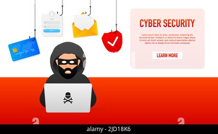 Hacked, great design for any purposes. Internet technology. Cyber crime, hacker attack. Phishing scam. Stock Vector