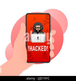 Hacked, great design for any purposes. Internet technology. Cyber crime, hacker attack. Phishing scam. Stock Vector